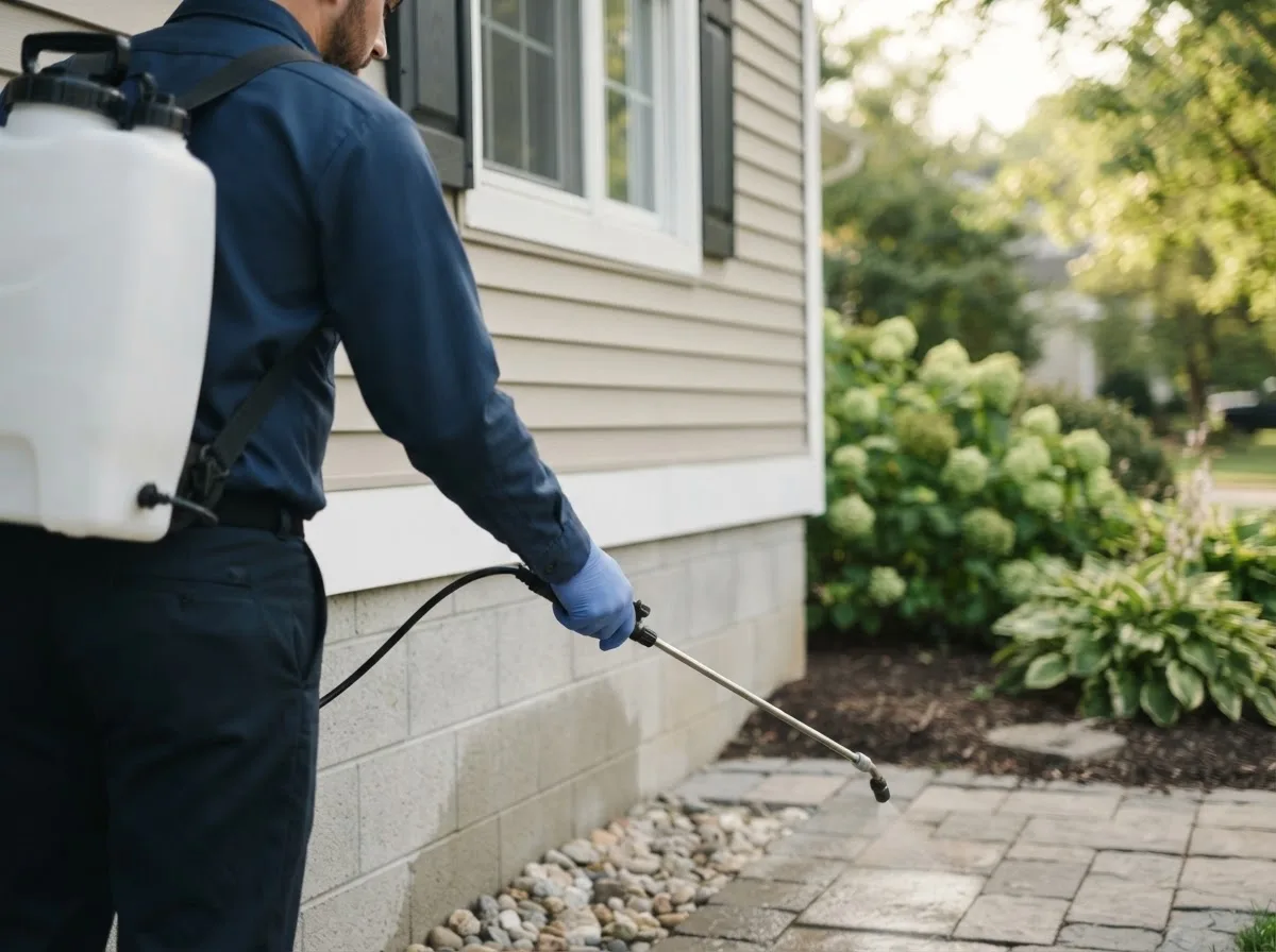 Pest control technician inspecting a home in Echo, MN